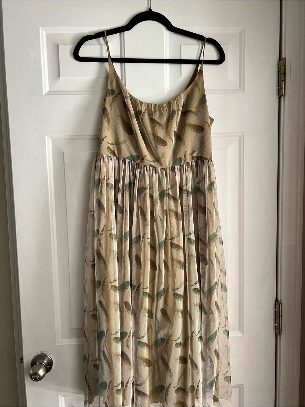 FOSSIL | (sz 4) Chartreuse Boho Feather Midi Sundress